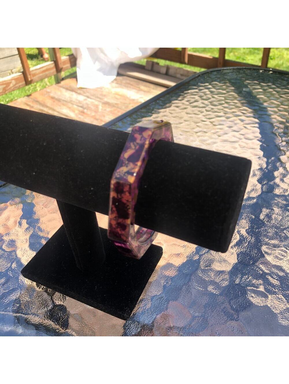 Vintage Women's Purple Gold Tortoiseshell Acrylic Lucite Bangle Bracelet